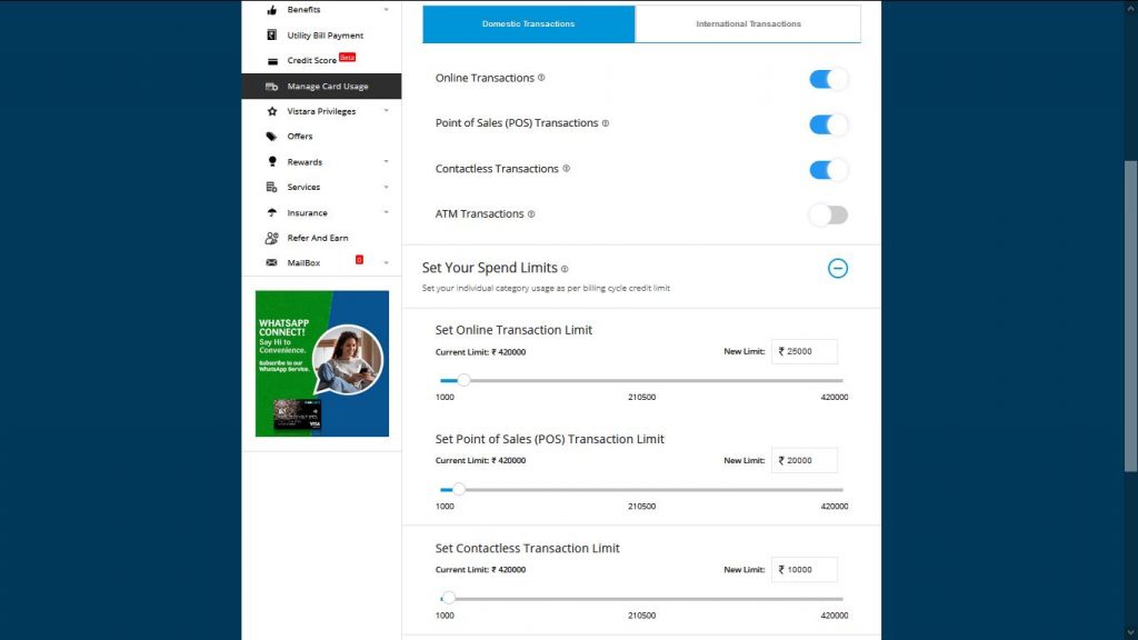 Image 5 – Reducing spend limits via card website Image 5 – Reducing spend limits via card website