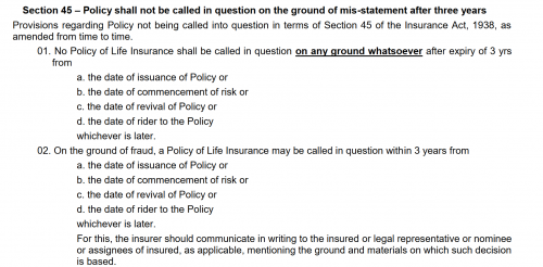 Why Claim Settlement Is Not The Right Way To Buy Term Insurance Section 45 of Term Insurance Act as published on Bharti AXA website